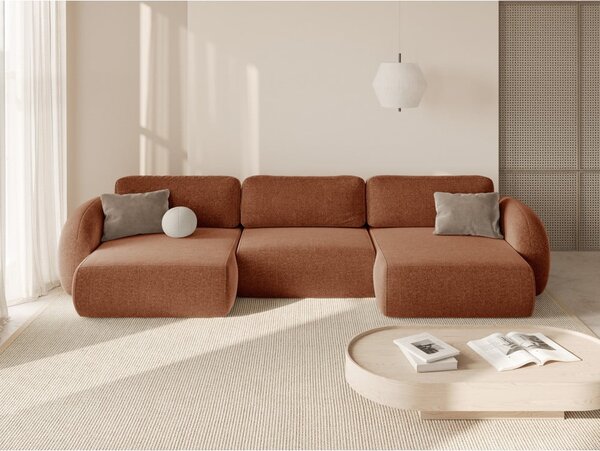 Divano angolare color mattone allungabile/con contenitore (a U) con rivestimento in ciniglia Tonale – Cosmopolitan Design