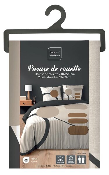 Set copripiumino e federa beige in cotone per letto matrimoniale ed esteso 240x220 cm Santana – douceur d'intérieur