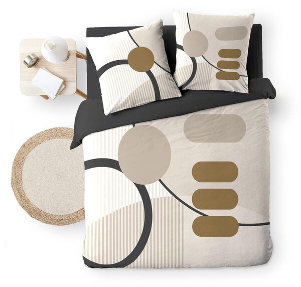 Set copripiumino e federa beige in cotone per letto matrimoniale ed esteso 240x220 cm Santana – douceur d'intérieur