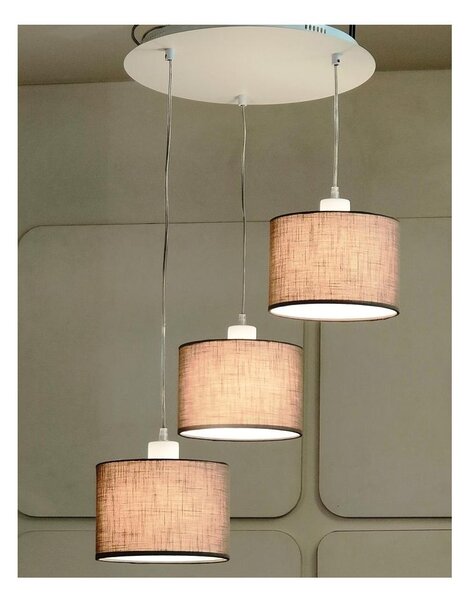 CILINDRO SOSPENSIONE 3 LUCI IN METALLO D40 CM CON PARALUMI IN TESSUTO DI LINO 3 COLORI LAMPADINE ATTACCO E27
