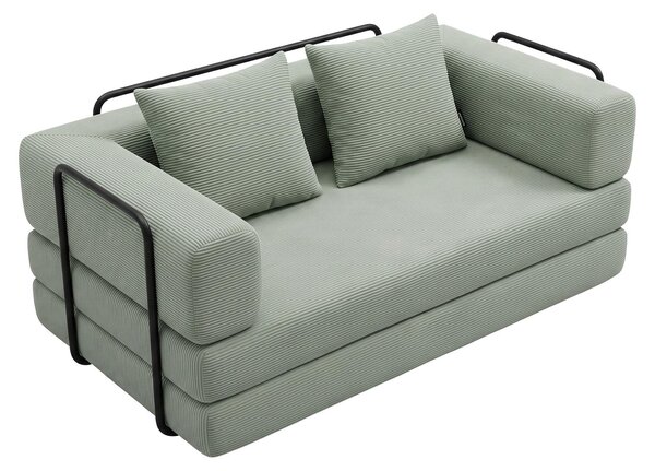 Sey - Divano Letto Pieghevole 180x72x90 cm Convertibile 4 in 1 con Cuscini Rivestimento Lavabile in Tessuto Salvia