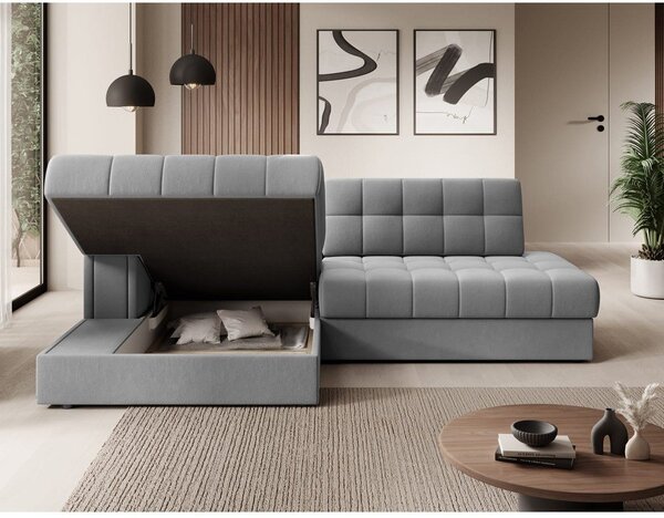 Divano angolare grigio allungabile (con penisola a sinistra/con chaise lounge) con rivestimento in velluto Blezalt – ELTAP