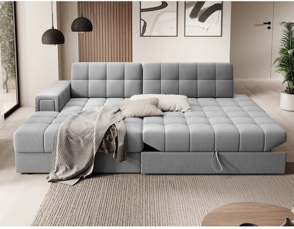 Divano angolare grigio allungabile (con penisola a sinistra/con chaise lounge) con rivestimento in velluto Blezalt – ELTAP