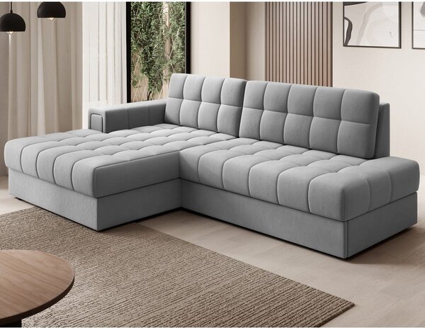 Divano angolare grigio allungabile (con penisola a sinistra/con chaise lounge) con rivestimento in velluto Blezalt – ELTAP
