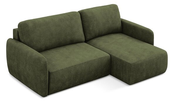 Divano angolare verde allungabile/con contenitore (con penisola a destra/con chaise lounge) con rivestimento in ciniglia Lilo – Makamii