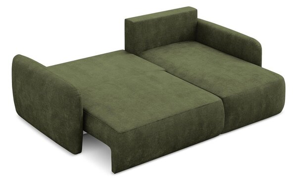 Divano angolare verde allungabile/con contenitore (con penisola a destra/con chaise lounge) con rivestimento in ciniglia Lilo – Makamii
