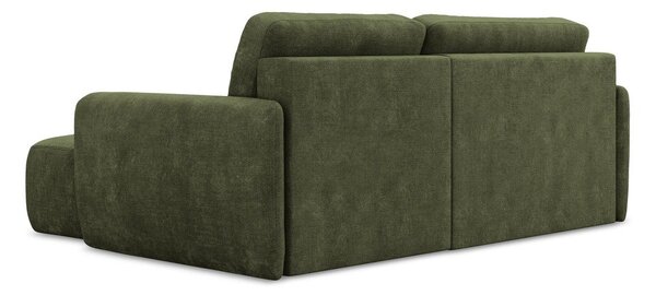 Divano angolare verde allungabile/con contenitore (con penisola a destra/con chaise lounge) con rivestimento in ciniglia Lilo – Makamii
