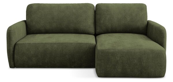 Divano angolare verde allungabile/con contenitore (con penisola a destra/con chaise lounge) con rivestimento in ciniglia Lilo – Makamii