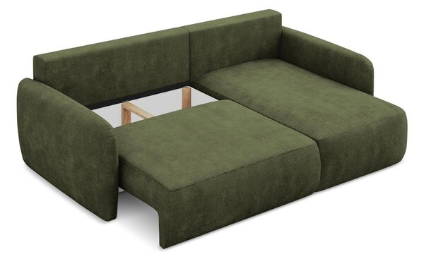 Divano angolare verde allungabile/con contenitore (con penisola a destra/con chaise lounge) con rivestimento in ciniglia Lilo – Makamii