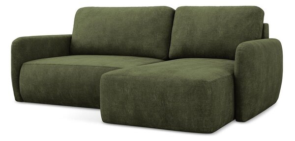 Divano angolare verde allungabile/con contenitore (con penisola a destra/con chaise lounge) con rivestimento in ciniglia Lilo – Makamii
