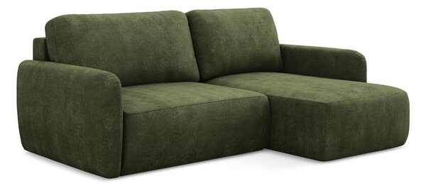 Divano angolare verde allungabile/con contenitore (con penisola a destra/con chaise lounge) con rivestimento in ciniglia Lilo – Makamii