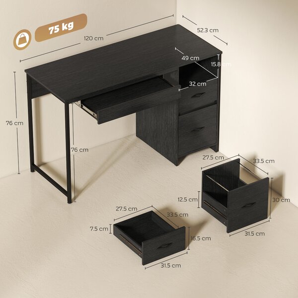 HOMCOM Scrivania Ufficio Tavolo Computer Salvaspazio, 120x52.3 cm, Nero | Aosom Italy