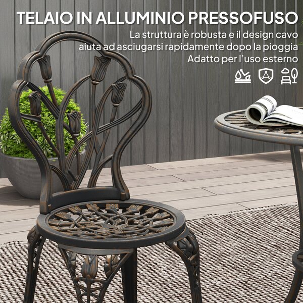 Outsunny Set da Esterno 3 Pezzi con 2 Sedie da Giardino e Tavolo Rotondo con Foro per Ombrellone, Bronzo | Aosom Italy