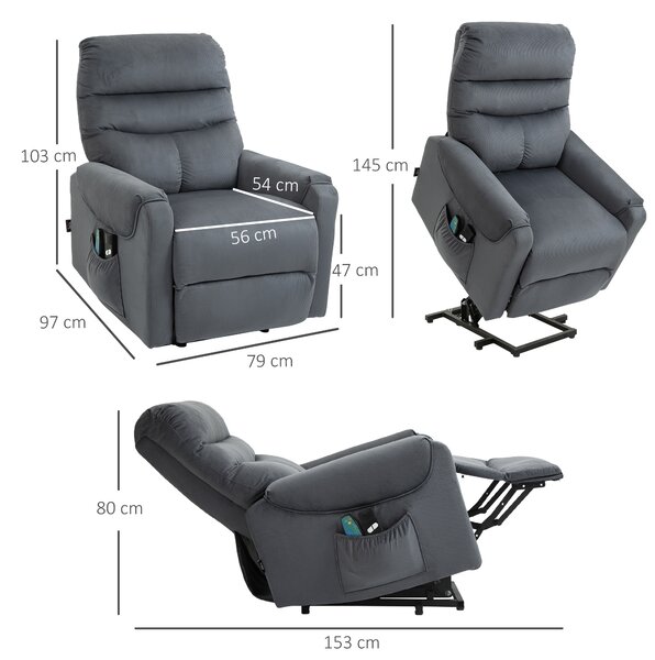 HOMCOM Poltrona Reclinabile Massaggiante con Telecomando, in Poliestere e Metallo, 79x97x103 cm, Grigio