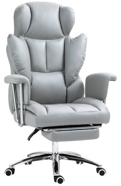 HOMCOM Sedia da ufficio ergonomica, imbottita, con poggiapiedi, schienale regolabile, 360° girevole, Grigio Chiaro
