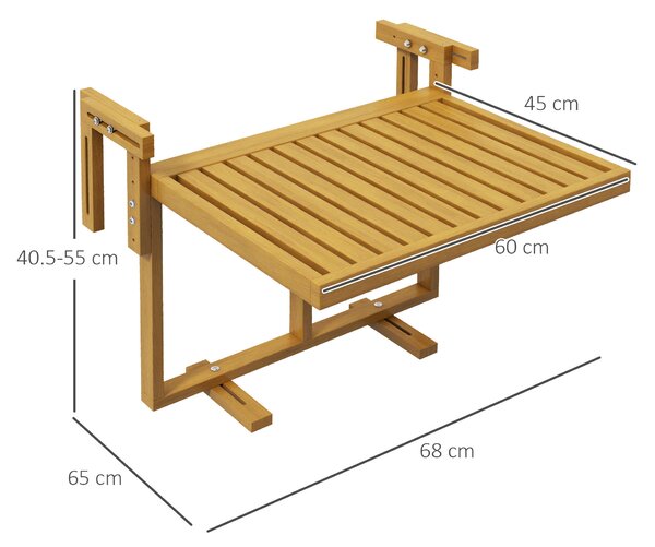 Outsunny Tavolino da Ringhiera per Balcone Pieghevole e Regolabile in Legno, Colore Legno | Aosom Italy