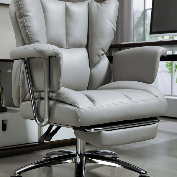 HOMCOM Sedia da ufficio ergonomica, imbottita, con poggiapiedi, schienale regolabile, 360° girevole, Grigio Chiaro