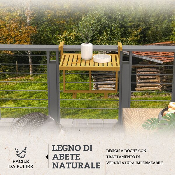 Outsunny Tavolino da Ringhiera per Balcone Pieghevole e Regolabile in Legno, Colore Legno | Aosom Italy