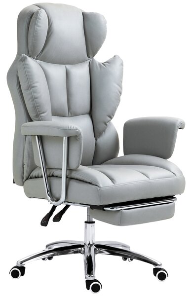 HOMCOM Sedia da ufficio ergonomica, imbottita, con poggiapiedi, schienale regolabile, 360° girevole, Grigio Chiaro