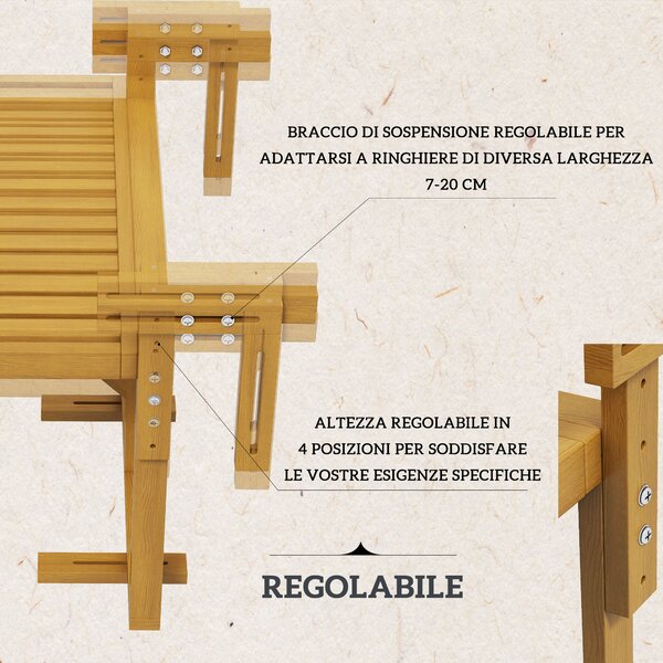 Outsunny Tavolino da Ringhiera per Balcone Pieghevole e Regolabile in Legno, Colore Legno | Aosom Italy