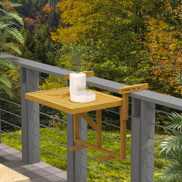 Outsunny Tavolino da Ringhiera per Balcone Pieghevole e Regolabile in Legno, Colore Legno | Aosom Italy