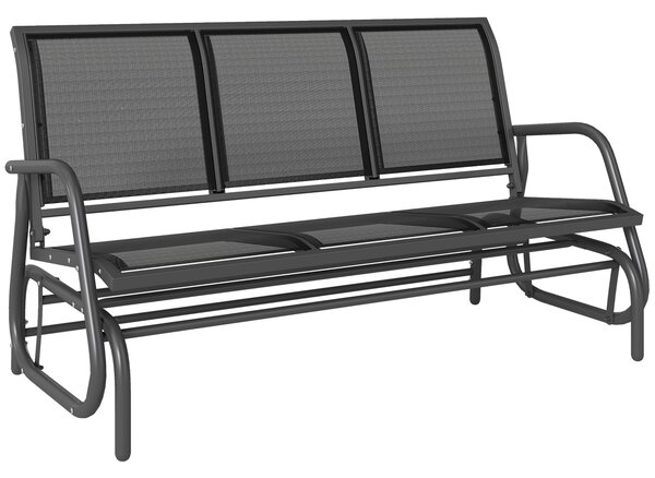 Outsunny Panchina a Dondolo da Giardino a 3 Posti in Metallo e Tessuto a Rete Traspirante, 151x75x85cm, Nero|Aosom