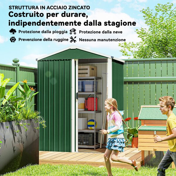 Outsunny Casetta da Giardino in Acciaio 1.1m² con Porta Scorrevole Bloccabile, 136x87x179 cm, Verde | Aosom Italy