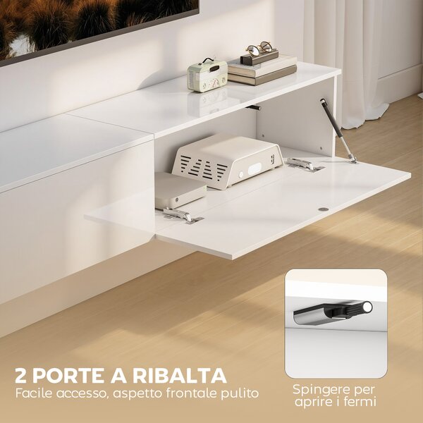 HOMCOM Mobile Porta TV fino a 75" Sospeso con Ante a Pressione, 180x33x30 cm, Bianco Lucido | Aosom Italy