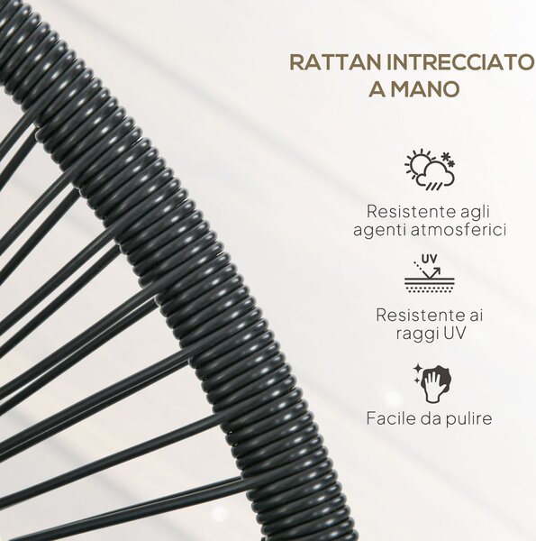 Outsunny Divano da Giardino 2 Posti in Rattan PE e Acciaio con Cuscini e Braccioli, 132x72x83 cm, Nero | Aosom Italy