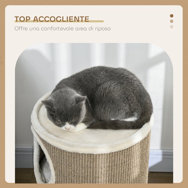 PawHut Cuccia per Gatti a 3 Livelli con Tiragraffi in Sisal e Peluche, Ø38x70cm, Marrone | Aosom Italy