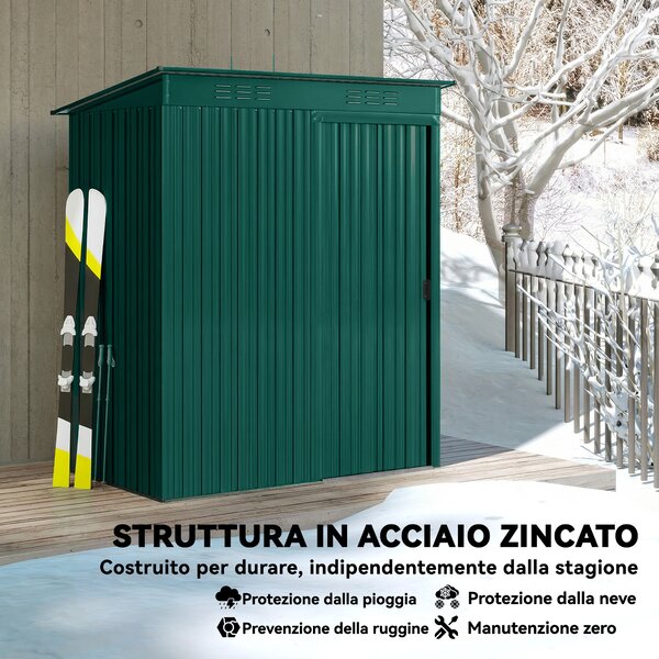 Outsunny Casetta da Giardino in Metallo con Prese d'Aria e Porta Scorrevole, 159x106x181 cm, Verde | Aosom Italy