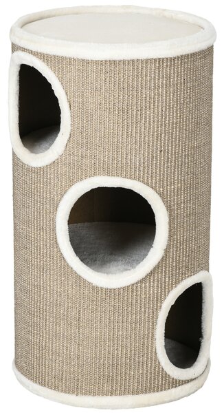 PawHut Cuccia per Gatti a 3 Livelli con Tiragraffi in Sisal e Peluche, Ø38x70cm, Marrone | Aosom Italy