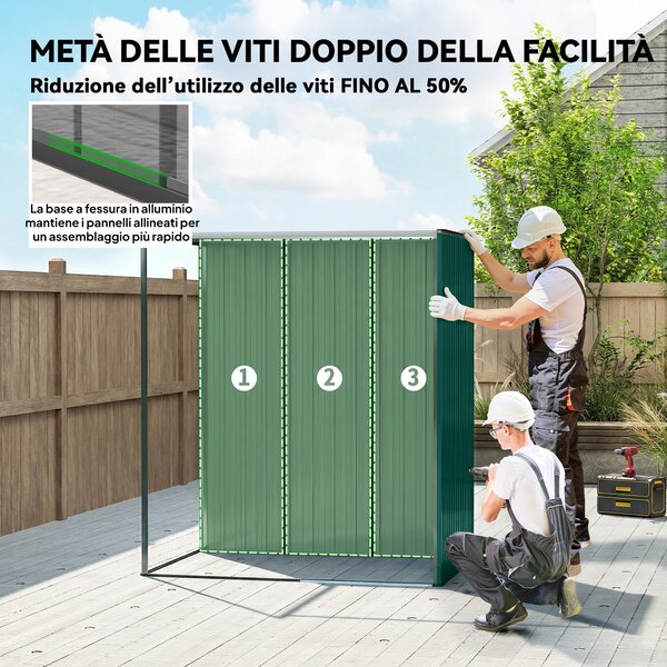 Outsunny Casetta da Giardino in Metallo con Prese d'Aria e Porta Scorrevole, 159x106x181 cm, Verde | Aosom Italy