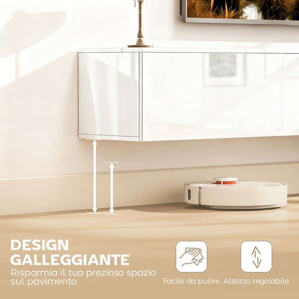 HOMCOM Mobile Porta TV fino a 75" Sospeso con Ante a Pressione, 180x33x30 cm, Bianco Lucido | Aosom Italy