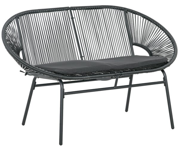 Outsunny Divano da Giardino 2 Posti in Rattan PE e Acciaio con Cuscini e Braccioli, 132x72x83 cm, Nero | Aosom Italy