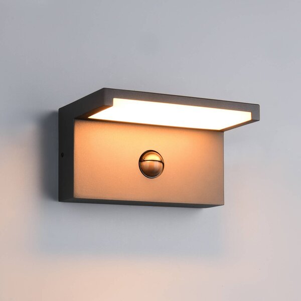 Trio Lighting Applique da esterni LED Ravi, antracite Larghezza 18 cm Sensore, IP54 Ravi, Nero, Alluminio, Moderno, Applique da esterni