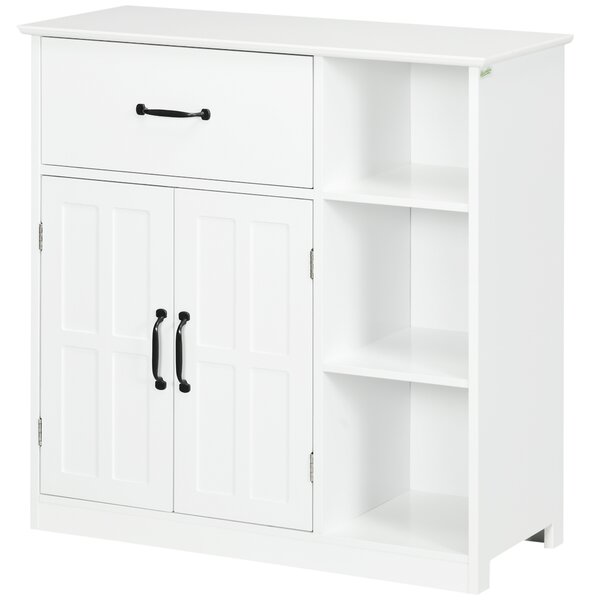 Kleankin Mobile da bagno, armadio da bagno su piedi con doppia porta, cassetto, scomparti aperti, 80x34x81cm, bianco | Aosom Italy