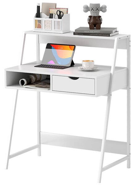 HOMCOM Scrivania Segretario Scrivania per Computer Stile neo-rétro cassetto Vano mensola metallo Bianco | Aosom Italy