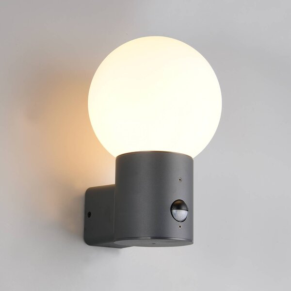 Trio Lighting Applique da esterno Mures, antracite, altezza 28 cm, metallo, sensore Mures, Nero, Alluminio, Moderno, Applique da esterni