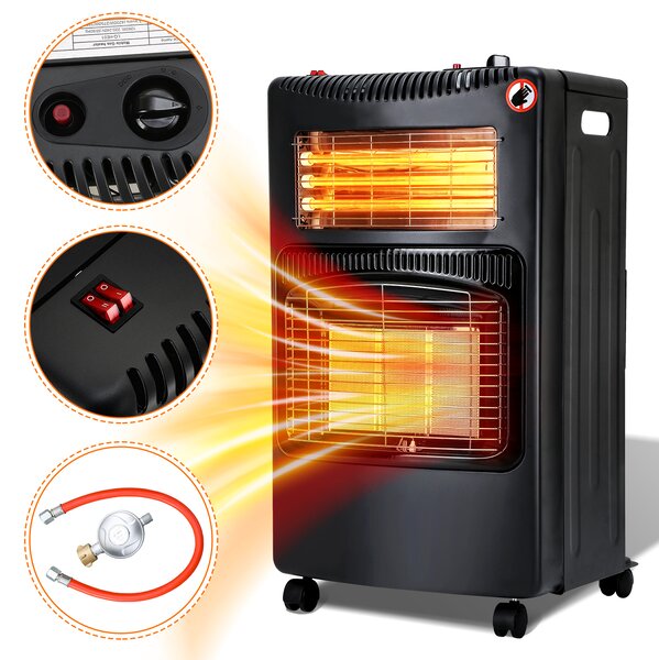 TolleTour stufa a gas stufa a gas radiante 4,2 KW caminetto a gas incl. regolatore + tubo flessibile + adattatore da DE a EU 3 e 4 stufe a gas bombole di gas butano o propano fino a 15 kg nero