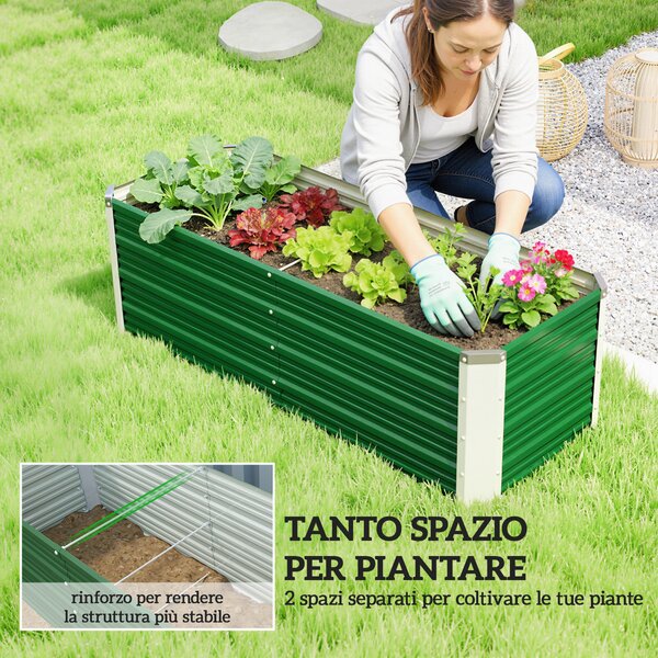 Outsunny Fioriera da Giardino Senza Fondo con 2 Aree di Coltivazione, in Acciaio, 125x47x40 cm, Verde|Aosom