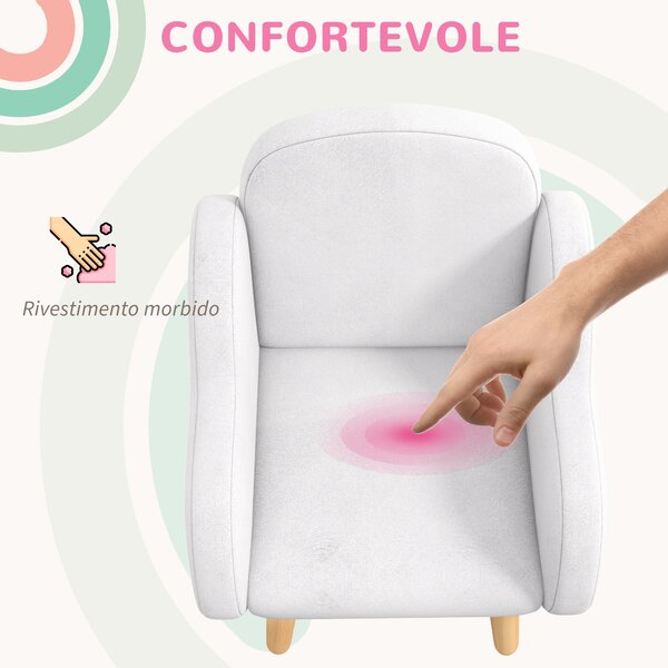 ZONEKIZ Poltrona per Bambini in Stile Scandinavo con Braccioli a Nuvola in Tessuto Bianco, 46x51x55 cm | Aosom Italy