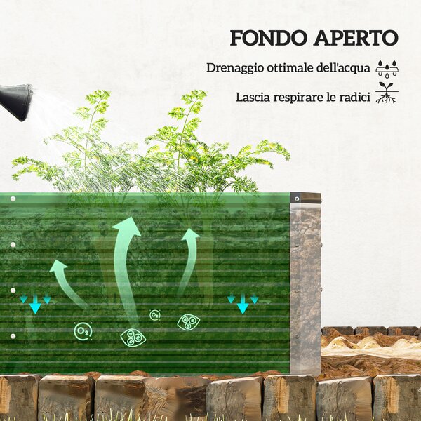 Outsunny Fioriera da Giardino Senza Fondo con 2 Aree di Coltivazione, in Acciaio, 125x47x40 cm, Verde|Aosom