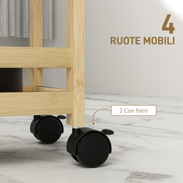 HOMCOM Carrello Portaoggetti Salvaspazio con Ruote a Freno e Maniglia, 55x20x75 cm, Naturale | Aosom Italy