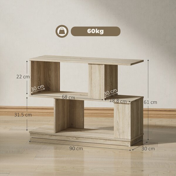 HOMCOM Tavolino da Caffè Moderno a S con 3 Ripiani per Soggiorno e Salotto, 90x30x61 cm, Legno | Aosom Italy