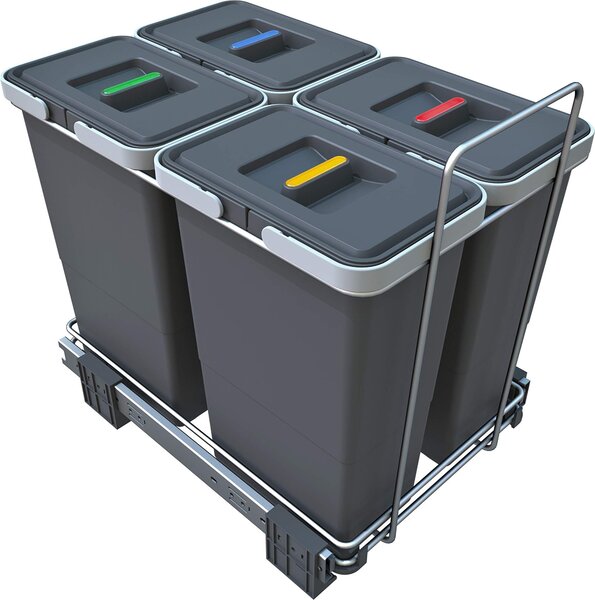 Elletipi Pattumiera Sottolavello Estraibile per Mobile Cucina 4 Bidoni per Raccolta Differenziata 8+8+8+8 Litri - PF0134B3 Ecofil