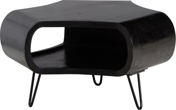 WOHNLING Tavolino da salotto 60x60x35 cm Legno massello di mango Metallo Nero Tavolino da salotto Tavolino da soggiorno Organico con spazio di archiviazione Tavolino da caffè Massiccio Tavolino