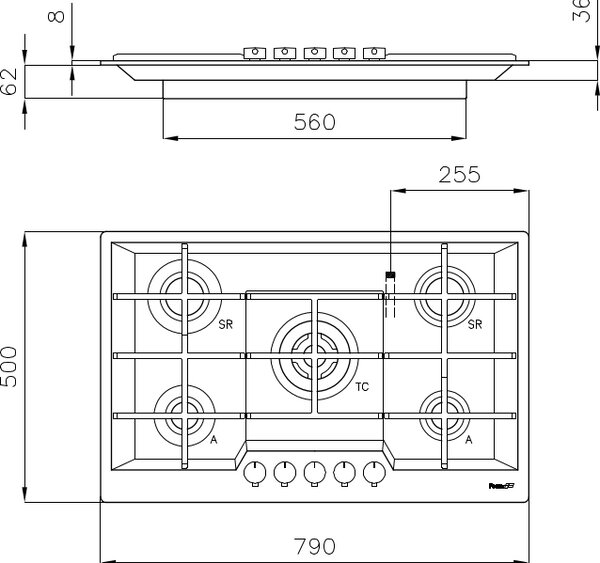 FOSTER Piano Cottura 5 Fuochi a Gas Larghezza 79 cm (1 Bruciatore Wok) in Acciaio Inox colore Inox Spazzolato - 7602 032 KE