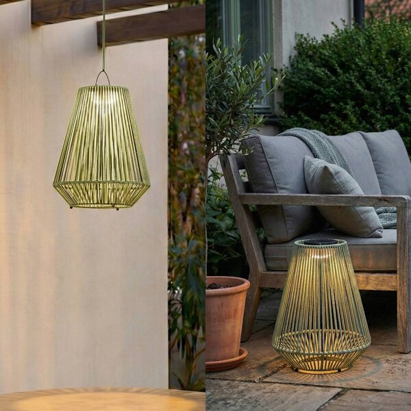 Lampada a sospensione solare LED Lindby Austas, verde, Ø 32 cm, USB, IP54 Austas Lindby, dimmerabile, Verde, Plastica, Moderno, Lampade solari