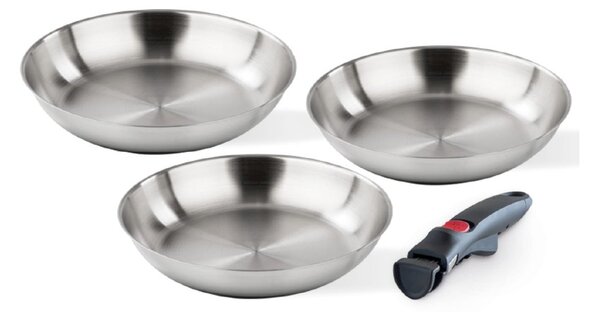 Barazzoni Inox Facile Set 3 Padelle 20-24-28cm Inox Manico Staccabile Funziona su Gas Elettrico Induzione